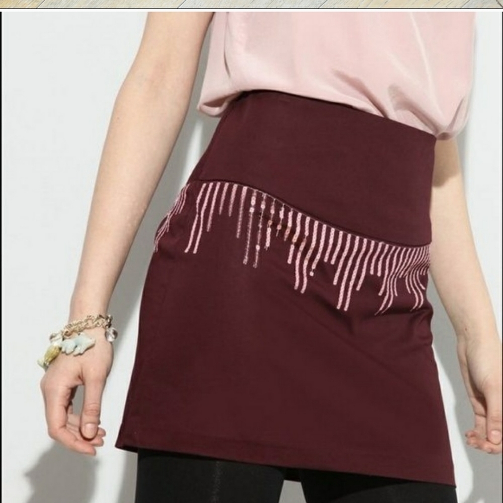 Free People Drippy Sequins Mini skirt Bordeaux sz 2 NWT